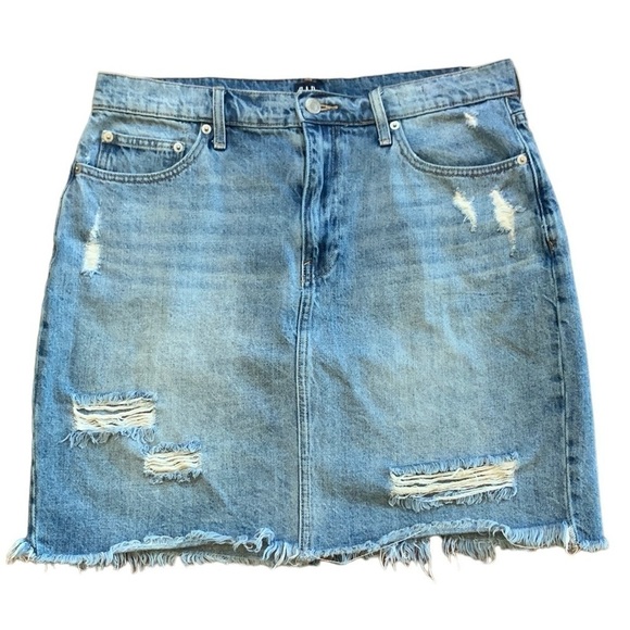 Gap Denim Mid Length Distressed Denim Skirt Size 31 - Picture 1 of 6